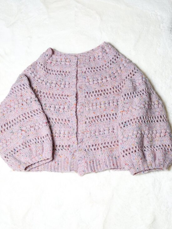 Handmade Sweaters - Handmade Dusty Pink Crochet Knit Cardigan with Balloon Sleeves